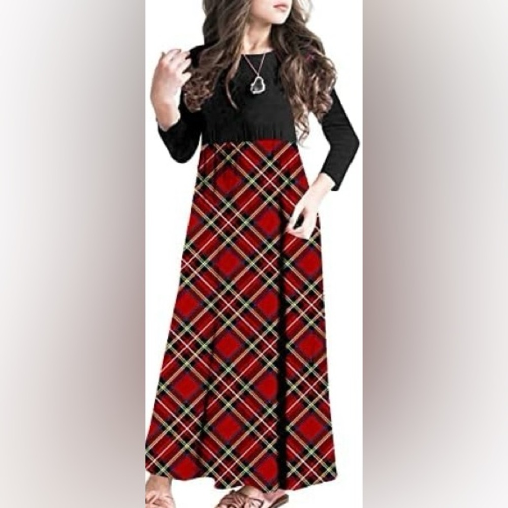 MITILLY Girls 3/4 Sleeve Pleated Long Maxi Dress with Pockets. Size XL